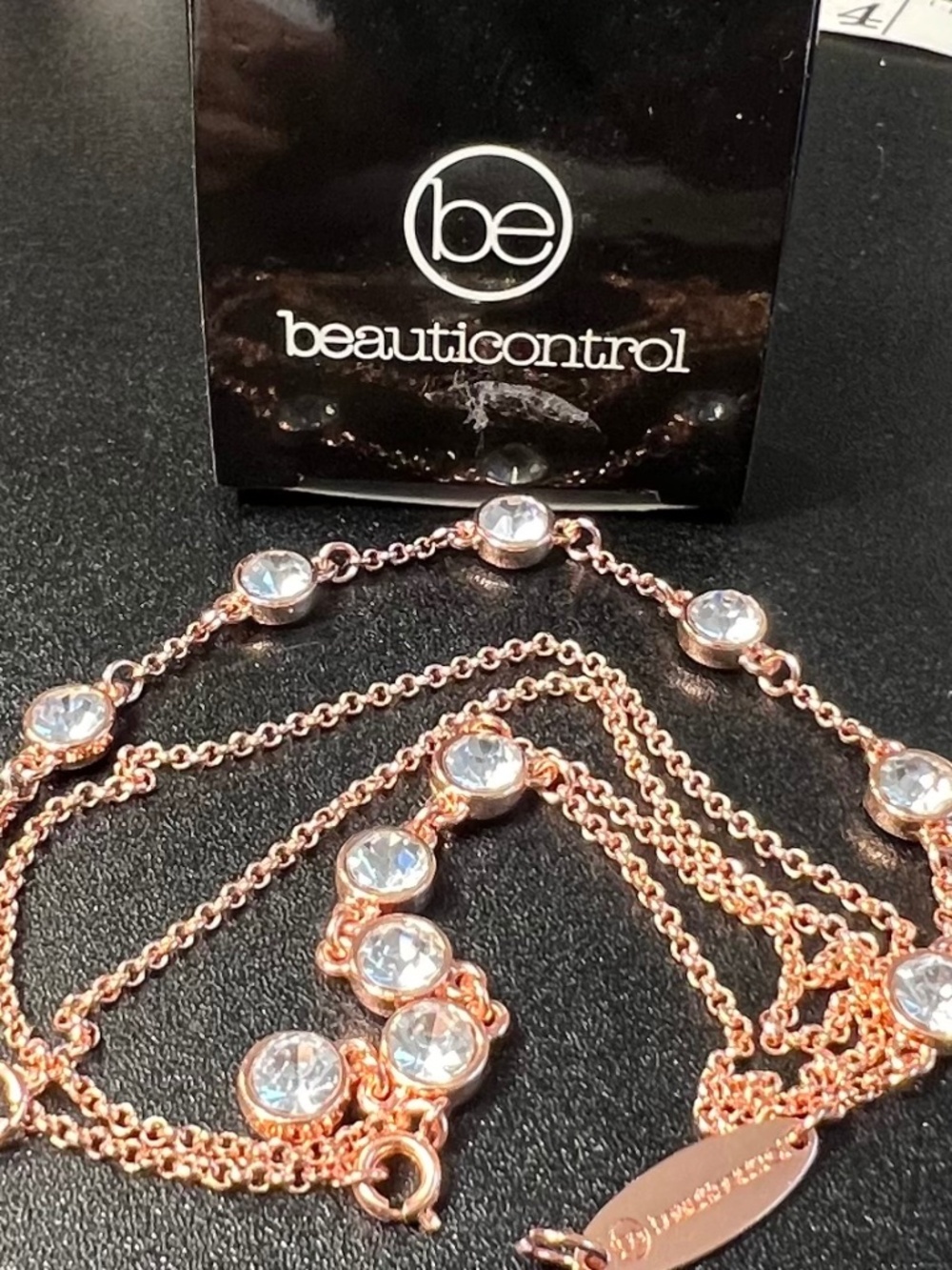 Beauticontrol Rose Gold Tone Rhinestone Station Bracelet & Necklace Set NWT